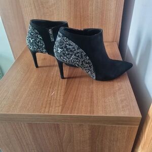 Boots Black Crystal-Embellished Pointed Ankle Booties